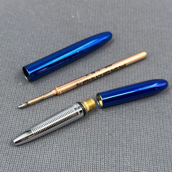 Fisher Space Pen Bullet Ballpoint Pen Blue Chrome Tested w/ Case NASA Astronaut - Picture 5 of 16